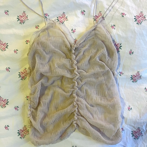 Out From Under Ruched Beige Mesh Cami Top XS-S Urban Outfitters - Picture 3 of 5